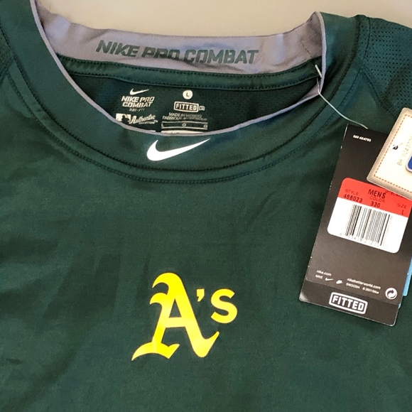 RARE 2009 NIKE DRI-FIT PRO COMBAT OAKLAND ATHLETICS A'S PERFORMANCE FITTED SHIRT - Picture 2 of 7